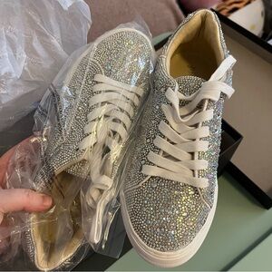 Crystal-Embellished White Sneakers